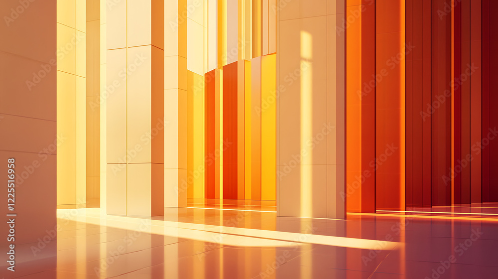Fototapeta premium Abstract architectural background, vertical geometric shapes, sun reflection.
