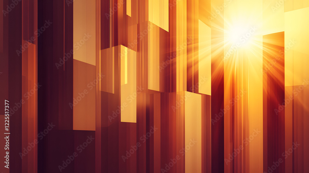 Naklejka premium Abstract architectural background, vertical geometric shapes, sun reflection.