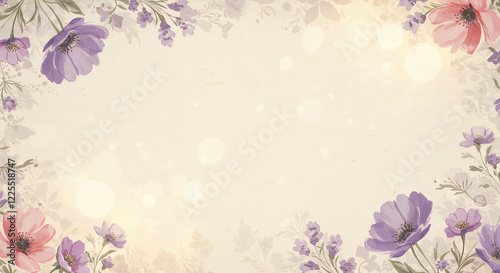 Wallpaper Mural Watercolor Floral Border Frame, Vintage Pastel Flower Background, Soft Spring Blossom Design Torontodigital.ca