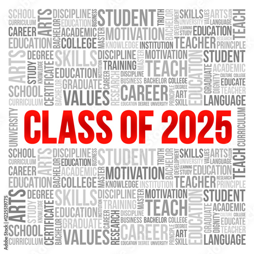 Class of 2025 - the group of students who graduated from high school or college in the year 2025, word cloud concept background