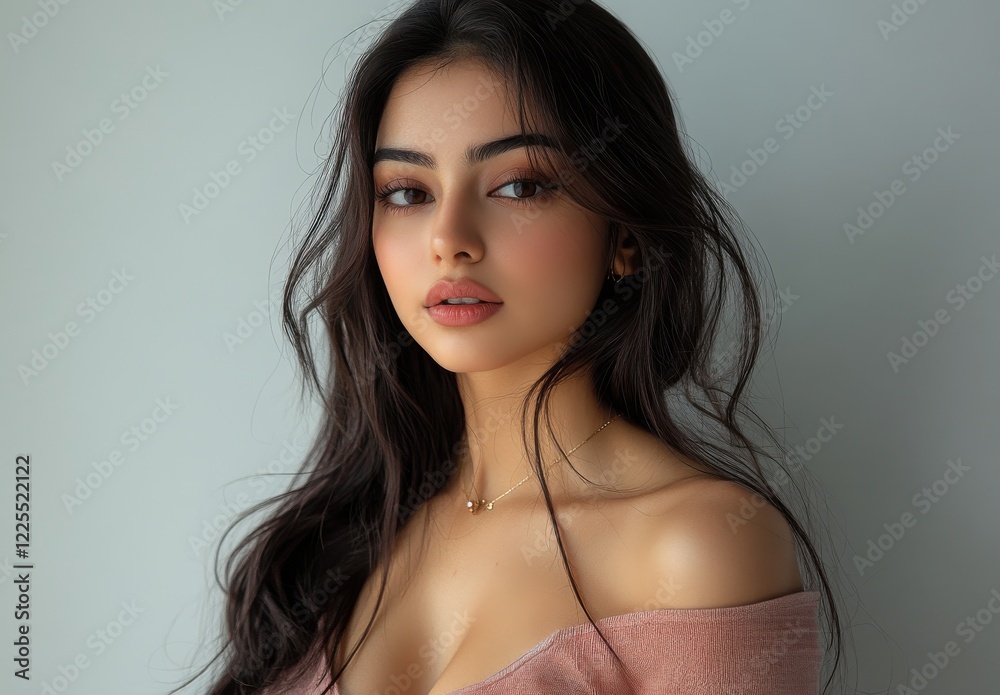 Portrait of a Beautiful Young Woman with Long Dark Hair and Soft Makeup Portrait of a Beautiful Young Woman with Long Dark Hair and Soft Makeup