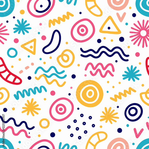 Colorful abstract shapes seamless pattern background, digital art for textile design
