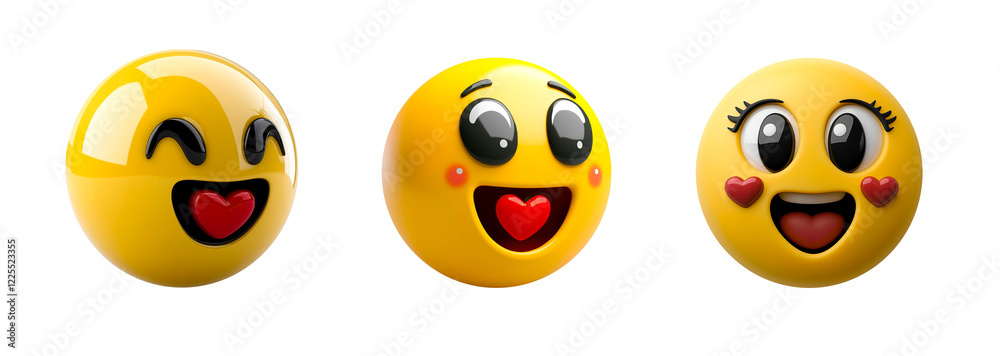 Fototapeta premium Smiling emoji with heart theme isolated on transparent or white background