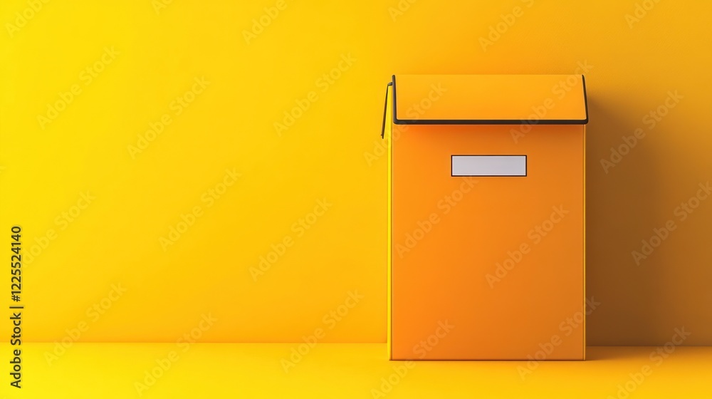 Orange Box Against Yellow Wall Background Orange Box Against Yellow Wall Background