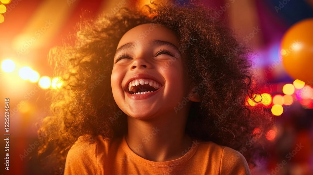 Happy child laughing in a colorful celebration setting. Generative AI Happy child laughing in a colorful celebration setting. Generative AI