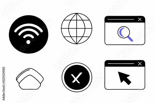 Simple Web Icons Wi-Fi, Globe, Search, Browser, and More
