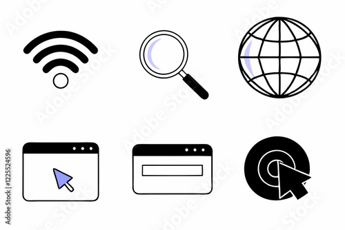 Simple Web Icons Wifi, Search, Globe, Browser, Target