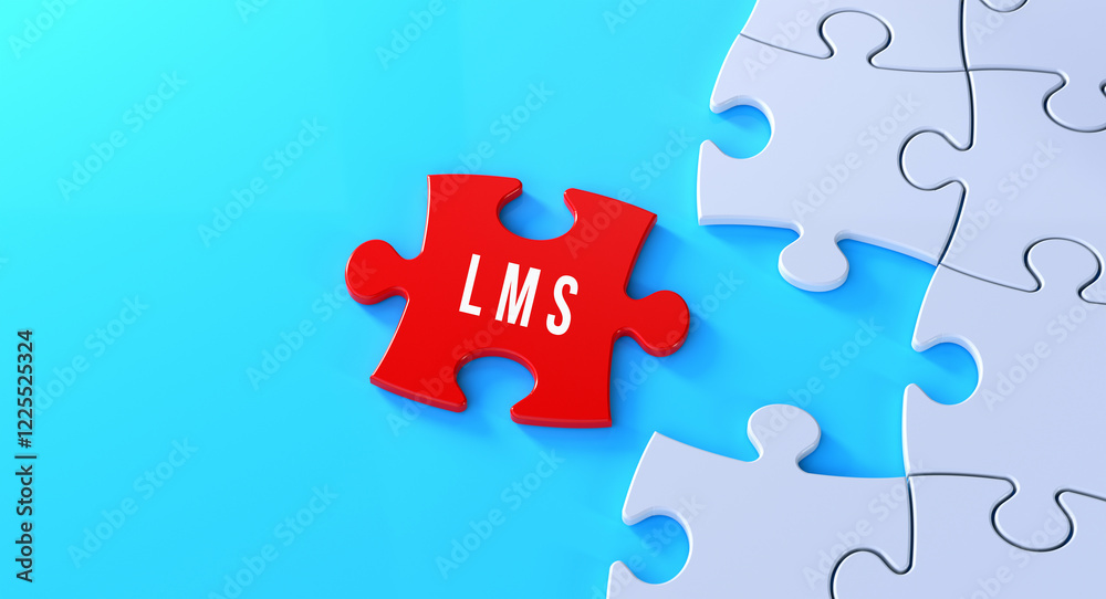 LMS (Learning Management System) text message on red puzzle piece. LMS (Learning Management System) text message on red puzzle piece.