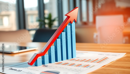 Business Growth Concept Rising Bar Chart with Upward Trend Arrow