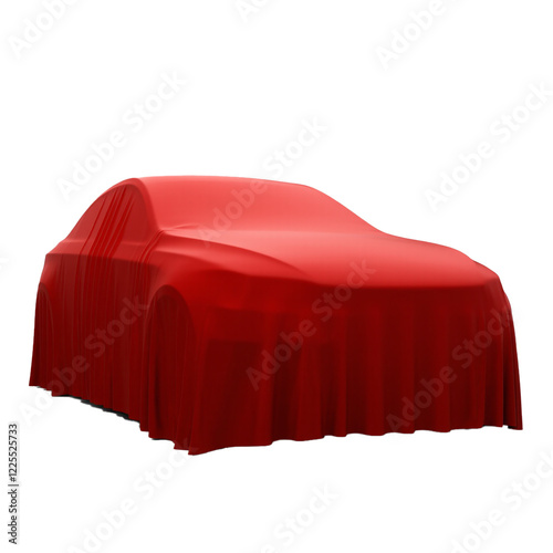 A car covered by fabric. Surprising gift is covered by fabric. Surprising car