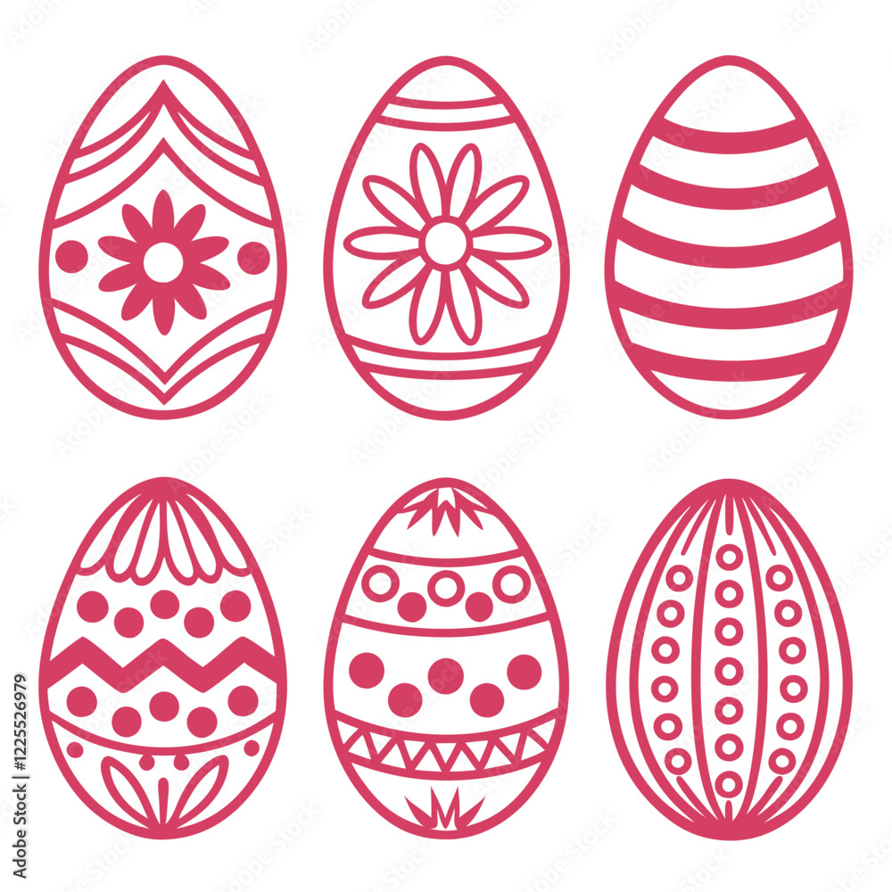 Egg-citing Easter Egg Silhouettes A Set of 6 Vector Illustrations on a white background Egg-citing Easter Egg Silhouettes A Set of 6 Vector Illustrations on a white background