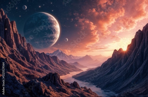 Wallpaper Mural Discover a stunning cosmic landscape with majestic mountains and enchanting moonlight Torontodigital.ca