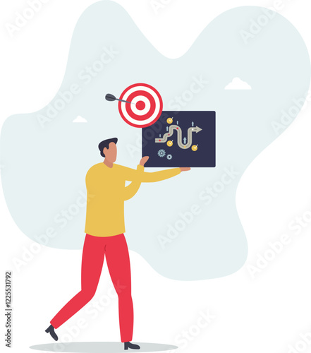 Personal development plan with growth management strategy . Professional career path direction with objectives, vision and progress.flat characters.