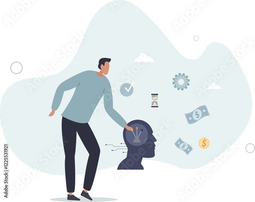 Self control mental process concept. Psychological activity, life decision making, body reflexes, emotional intelligence.flat characters.