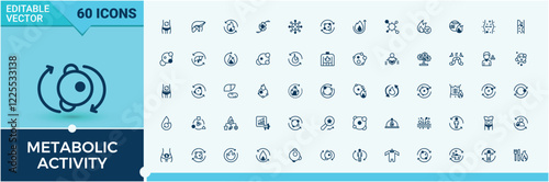Metabolic Activity icon set. Containing nutritionist, calorie, protein, fiber, energy, food, detox and more. Simple line vector. Solid line editable stroke. Vector line and solid icons.
