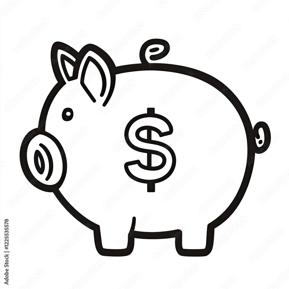 Piggy bank saving money, simple design, white background, financial illustration Piggy bank saving money, simple design, white background, financial illustration