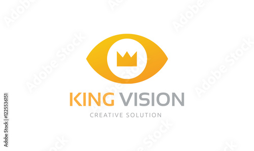 King Vision Logo:  A minimalist and modern logo design featuring an eye with a crown on top, representing leadership, vision, and excellence. The eye is rendered in a gradient yellow.