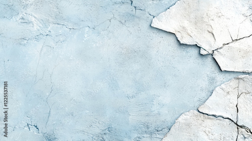 Obraz premium A textured background featuring cracked plaster with a soft blue hue, creating an artistic and vintage feel.