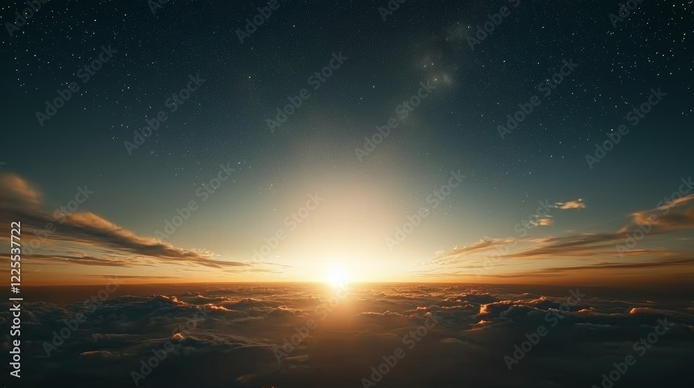 A breathtaking view of a sunrise above the clouds, casting a golden glow against a starry sky, symbolizing hope and new beginnings. A breathtaking view of a sunrise above the clouds, casting a golden glow against a starry sky, symbolizing hope and new beginnings.