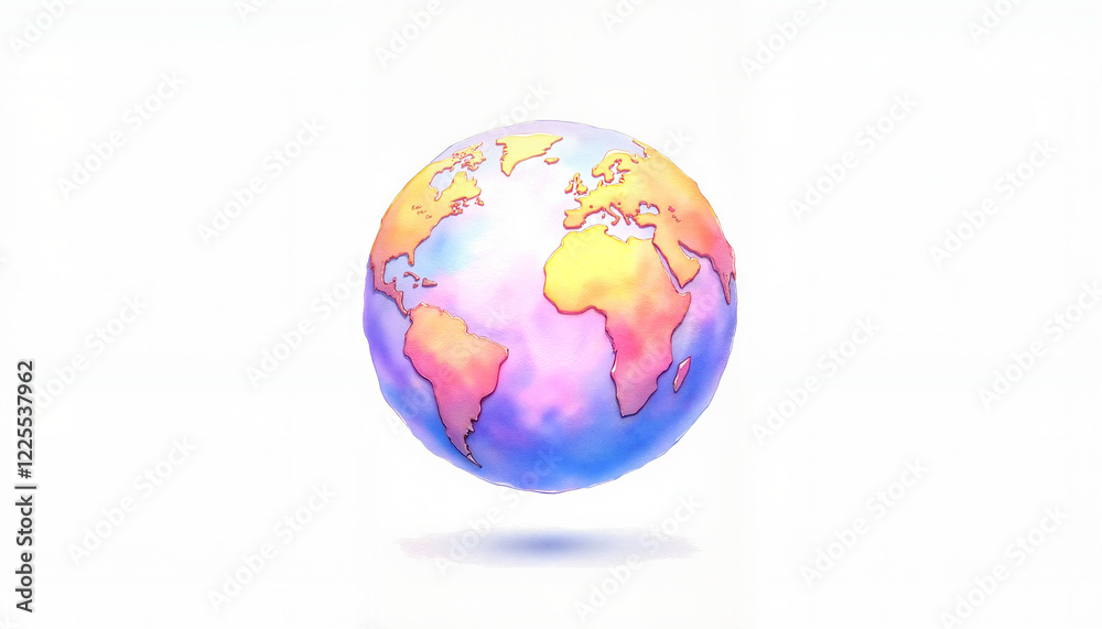 Fototapeta premium Watercolor painting of a vibrant abstract Earth with warm and cool hues in an artistic fantasy style on white background