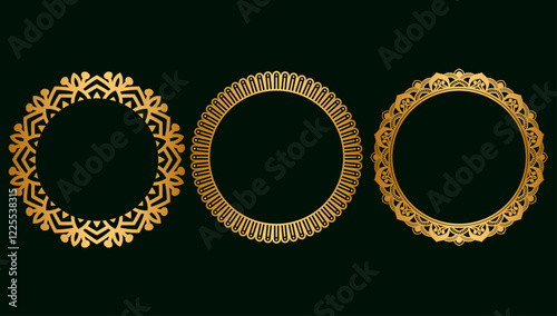 Vector golden round Turkish ornament. Ottoman circle, ring, frame.	
