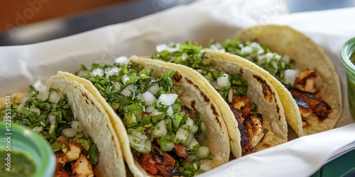 Delicious tacos filled with fresh ingredients. A vibrant display of flavors and textures. Perfect for food lovers and culinary inspiration. Enjoy these tasty treats anytime. AI
