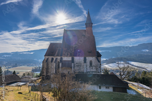 Church in daylight, Katholische Kirche St. Wolfgang Catholic church in Austria.