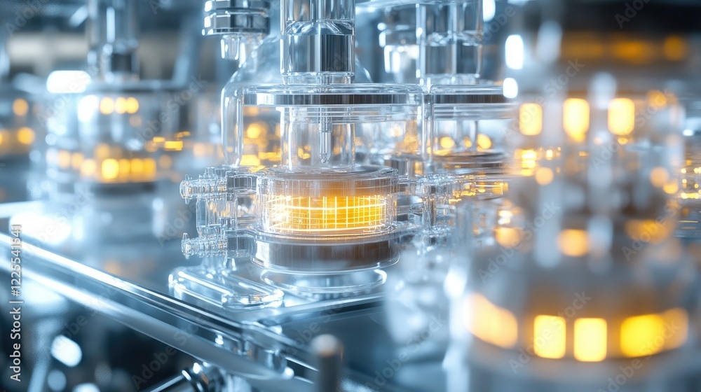 Fototapeta premium Illuminated Glass Reactors in a Modern Laboratory