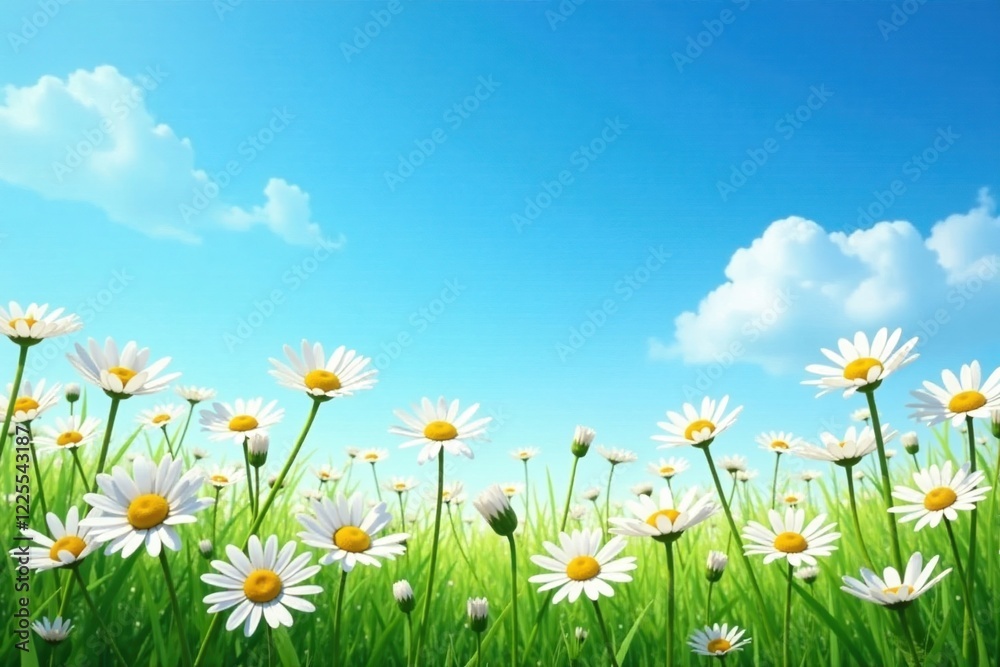 White daisies scattered across the vast expanse of the clear blue sky, sky, bloom, light White daisies scattered across the vast expanse of the clear blue sky, sky, bloom, light
