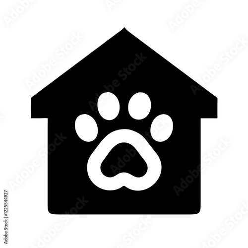 Pet house icon featuring a paw print representing animal care and companionship