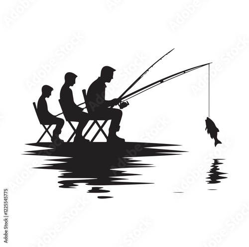 people fishing silhouette vector illustration