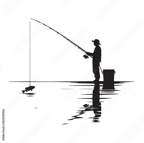 people fishing silhouette vector illustration