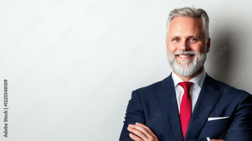 A confident businessman with a beard smiles in a suit, showcasing professionalism and approachability against a neutral background. A confident businessman with a beard smiles in a suit, showcasing professionalism and approachability against a neutral background.