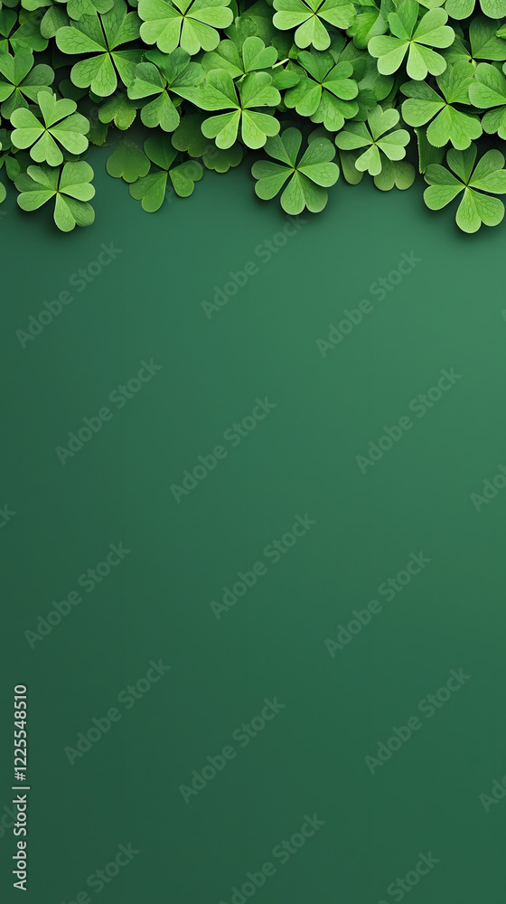 A minimalist vertical banner featuring vibrant green clovers on a dark green background, symbolizing luck and celebration for Saint Patrick's Day in a clean and elegant design A minimalist vertical banner featuring vibrant green clovers on a dark green background, symbolizing luck and celebration for Saint Patrick's Day in a clean and elegant design
