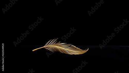 Minimalist gold feather icon on black perfect for beauty and fashion design