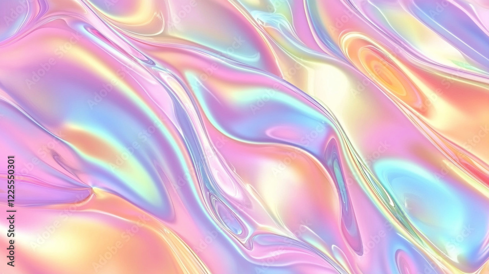 Obraz premium Fondo abstracto holográfico con efecto marmolado en tonos pastel, rosa, azul y morado, estilo Y2K y vaporwave