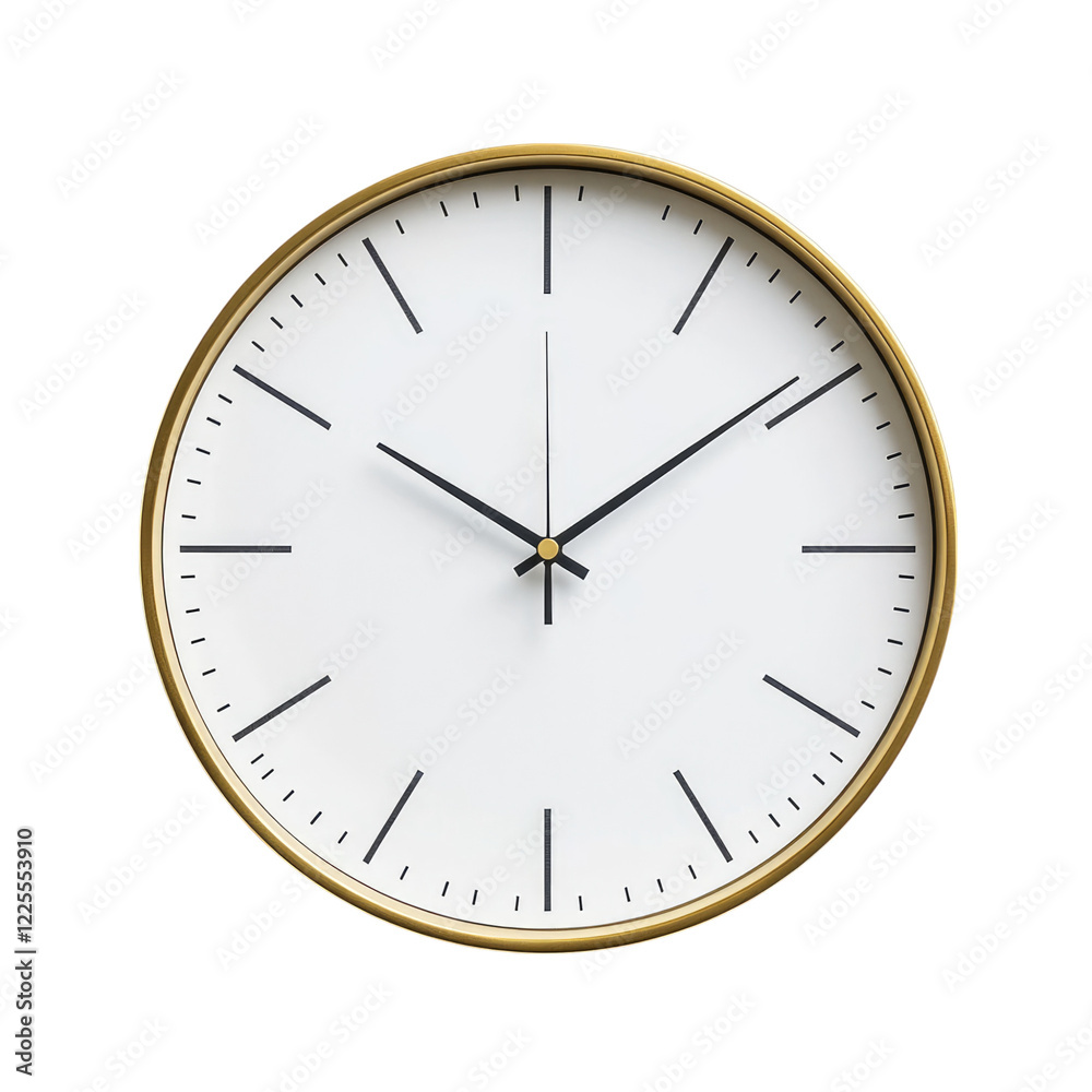 A simple clock with a white face and brass rim on an isolated background, showcasing its clean design against the stark white backdrop. Isolated on a white background . transparent, A simple clock with a white face and brass rim on an isolated background, showcasing its clean design against the stark white backdrop. Isolated on a white background . transparent,