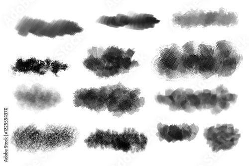 Set of black paint, brush strokes. photo