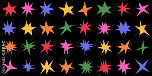 Set featuring images of irregular sharp stars. It includes abstract shapes and star elements with unusual pointed ends.