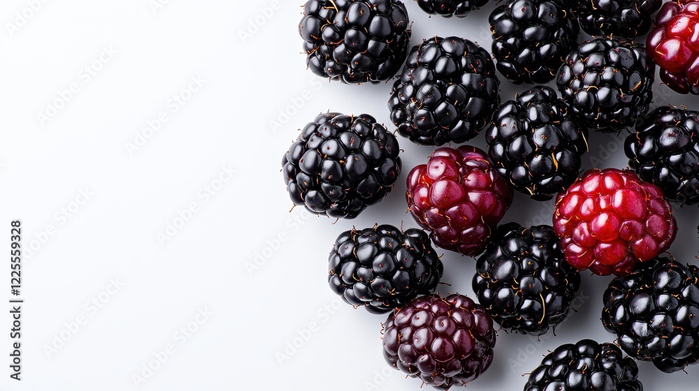 Blackberries scattered on a light surface with some red varieties visible, showcasing freshness and variety in fruit selection for culinary uses or health benefits. Blackberries scattered on a light surface with some red varieties visible, showcasing freshness and variety in fruit selection for culinary uses or health benefits.