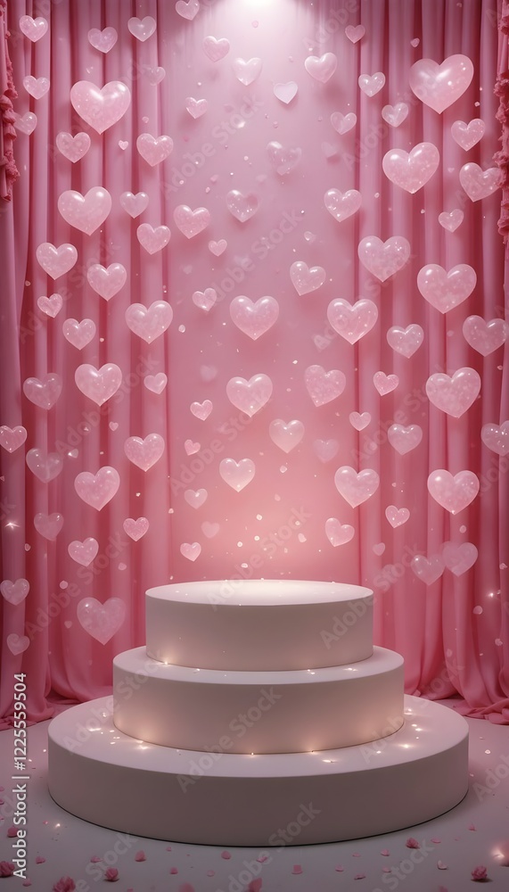 Romantic Podium with Pink Backdrop and Floating Hearts Romantic Podium with Pink Backdrop and Floating Hearts
