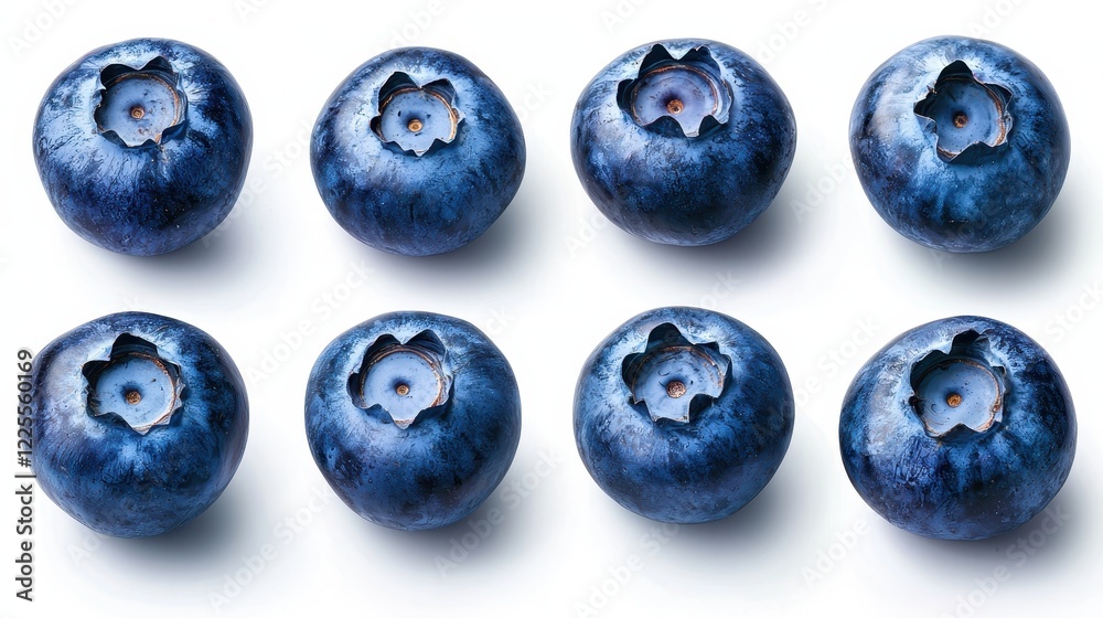 Fresh blueberries arranged in a grid with some having small holes indicating they have been picked or processed for consumption or culinary use. Fresh blueberries arranged in a grid with some having small holes indicating they have been picked or processed for consumption or culinary use.