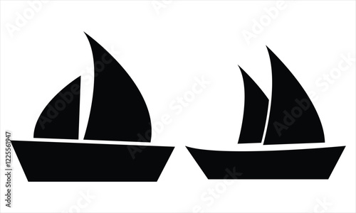 Set of sailboat vector icons. Black silhouette of   sailboat . Nautical yacht or sailboat