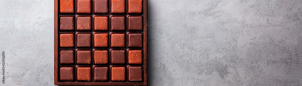 Fototapeta premium A beautifully arranged chocolate box on a textured surface, inviting indulgence.