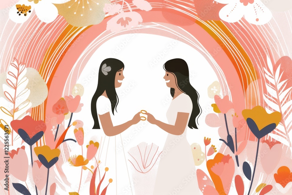 Joyful wedding celebration in floral setting Joyful wedding celebration in floral setting