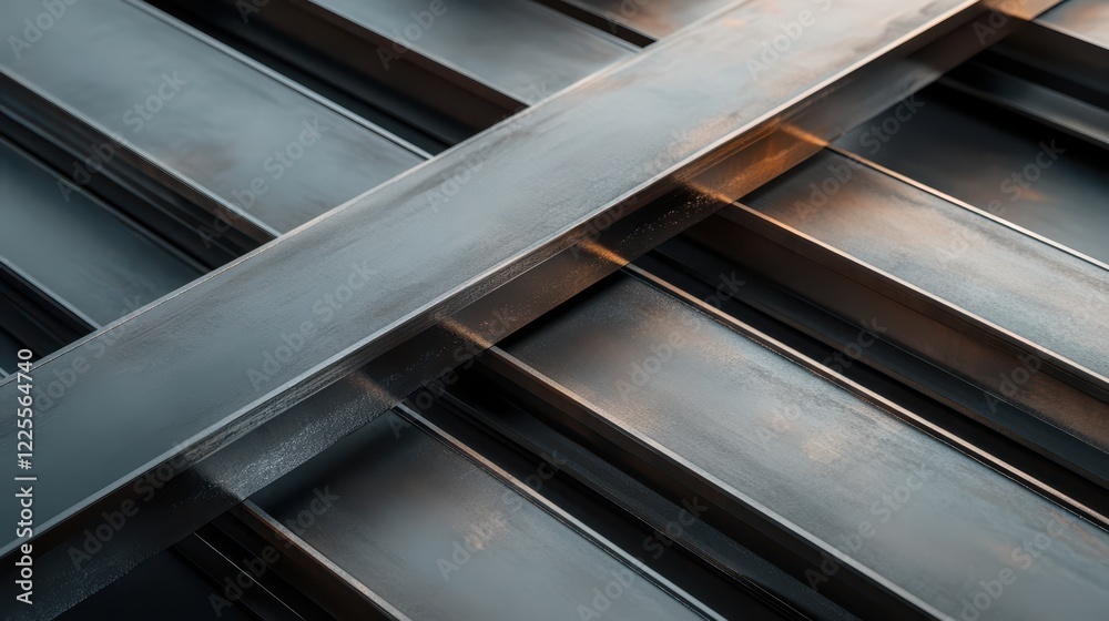 Obraz premium Close up of metal structure with cross and steel beams in futuristic architectural design