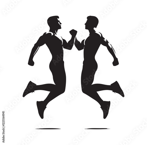 men jumping chest bump  silhouette vector illustration
