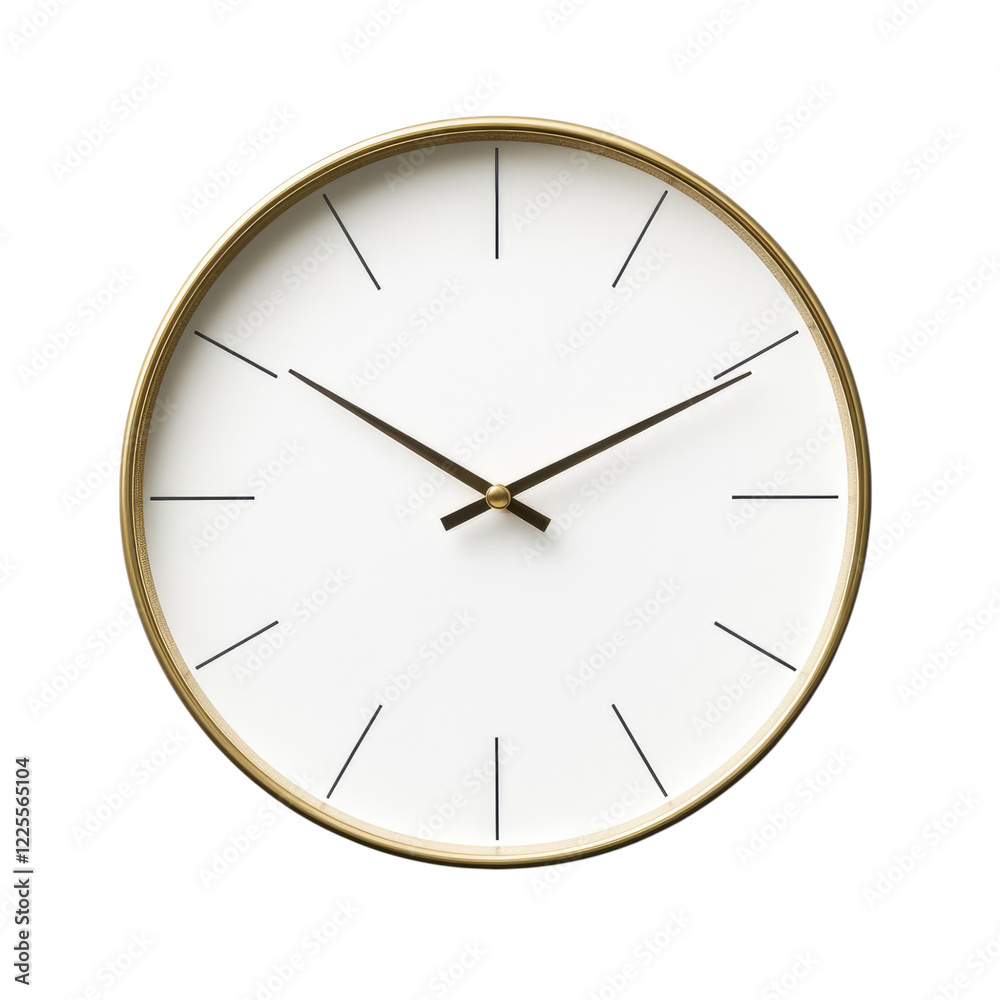 A simple wall clock with a white face and brass rim, set against a clean white background. transparent, alpha background png A simple wall clock with a white face and brass rim, set against a clean white background. transparent, alpha background png
