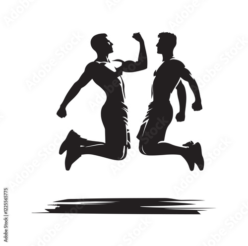 men jumping chest bump  silhouette vector illustration
