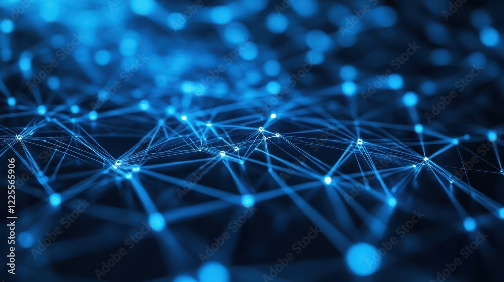Obraz premium Futuristic Visualization of Internet Infrastructure with Blue Light Nodes and Connecting Lines in a Digital Network Context